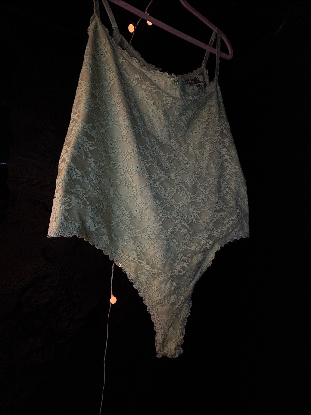 3x - Forever 21 Light Sage Lace Cami Bodysuit - Custom Rhinestones